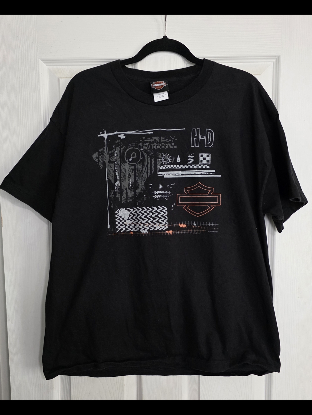 Woodlands Harley-Davidson Black Tee with White and Orange Graphic